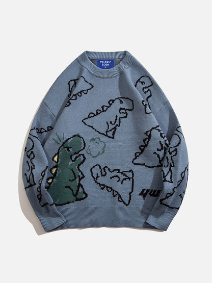 Aelfric Eden Dinosaur Cartoon Graphic Knit Sweater - Seldom Seen Styles