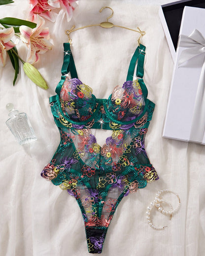 Women's Floral Embroidery Cut Out Sheer Sexy Lingerie