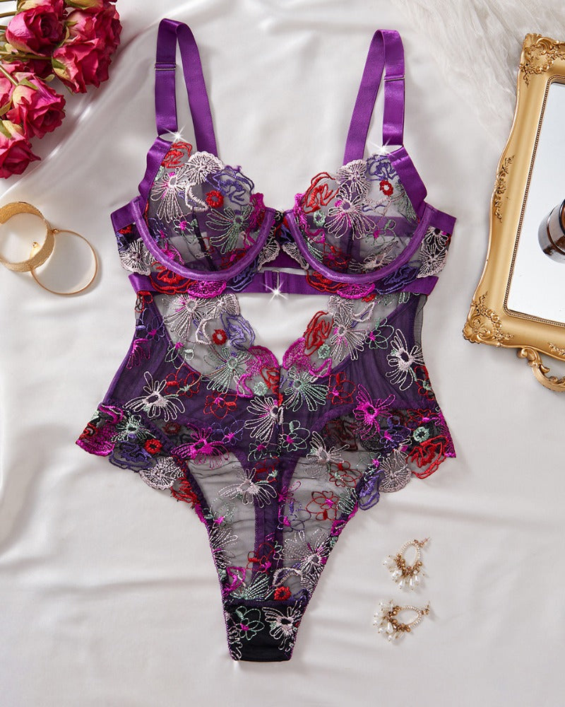 Women's Floral Embroidery Cut Out Sheer Sexy Lingerie - Seldom Seen Styles