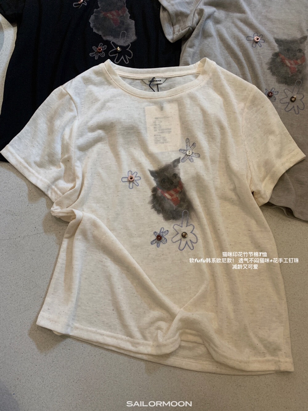 Imagine SAILORMOON Korean versatile cute cat print loose short-sleeved T-shirt women's summer pullover - Seldom Seen Styles
