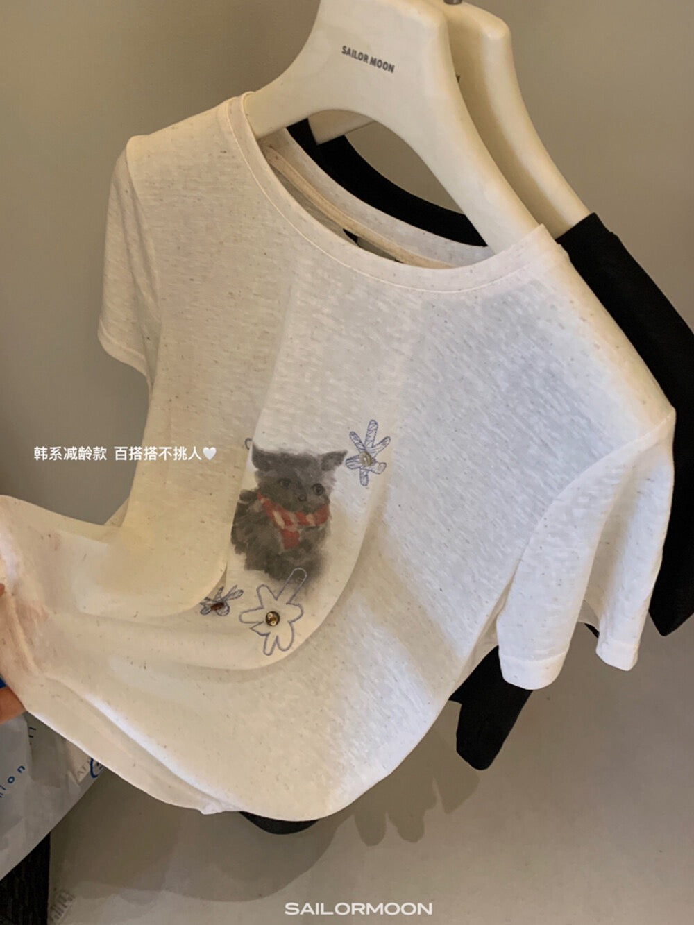 Imagine SAILORMOON Korean versatile cute cat print loose short-sleeved T-shirt women's summer pullover - Seldom Seen Styles