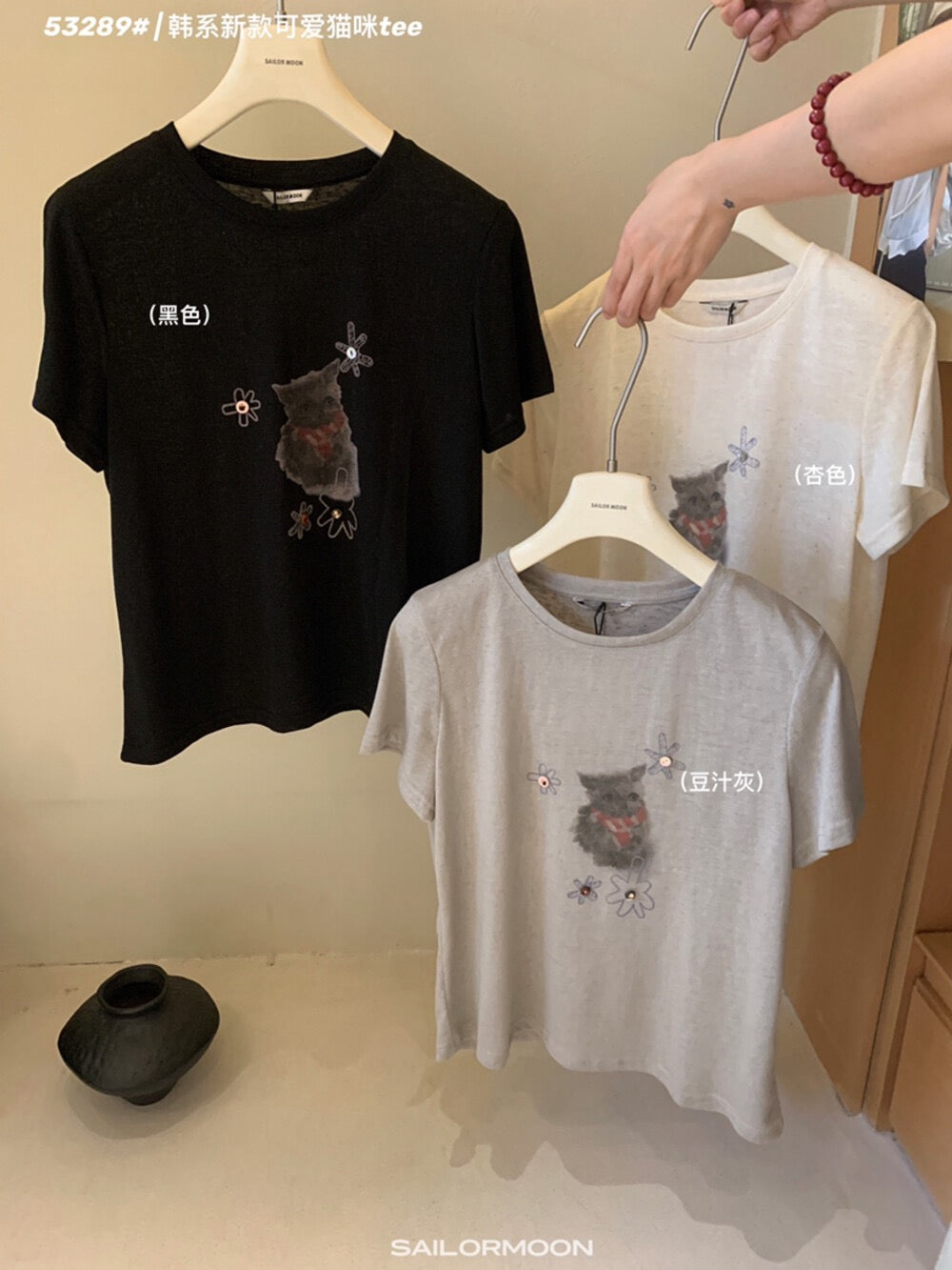 Imagine SAILORMOON Korean versatile cute cat print loose short-sleeved T-shirt women's summer pullover - Seldom Seen Styles