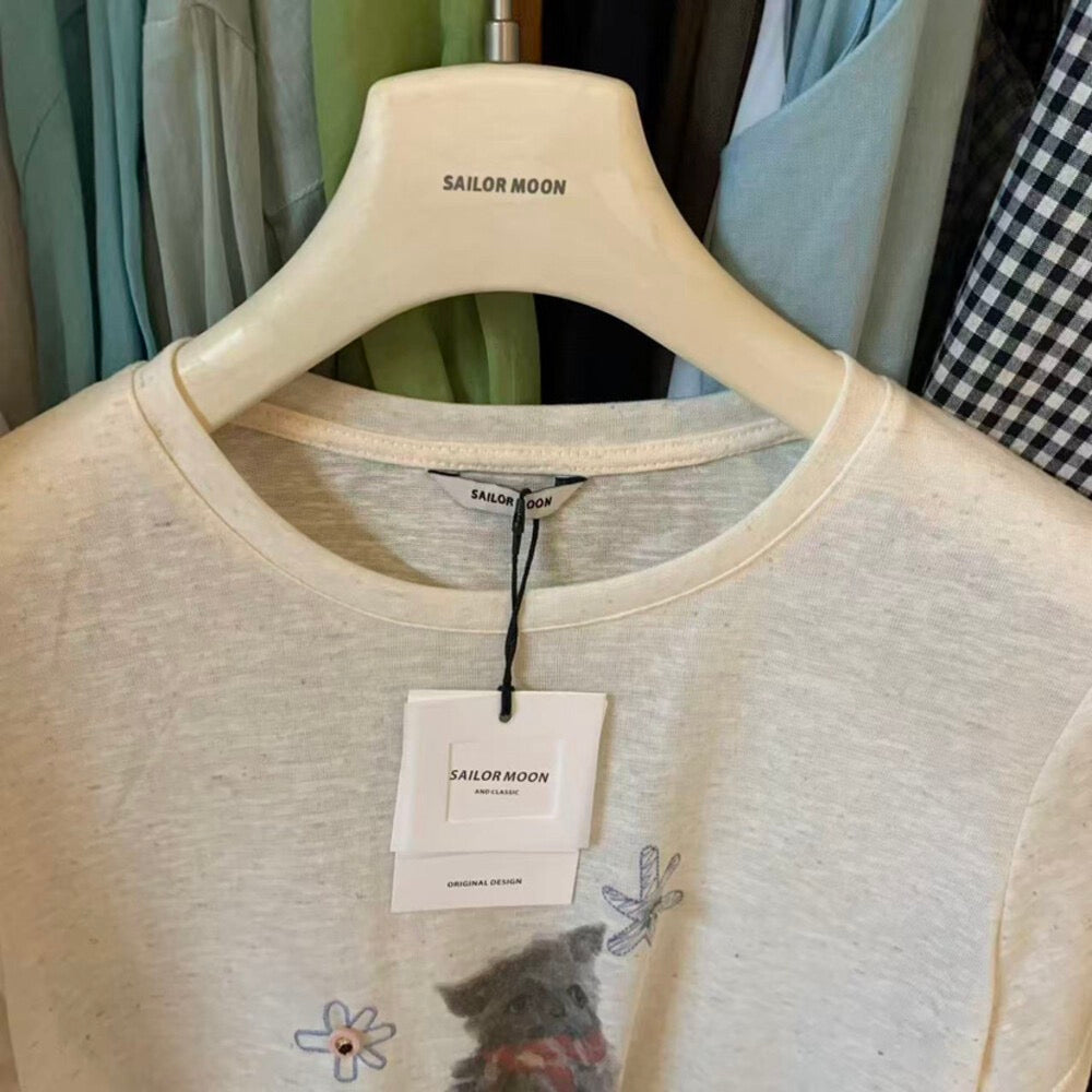 Imagine SAILORMOON Korean versatile cute cat print loose short-sleeved T-shirt women's summer pullover - Seldom Seen Styles
