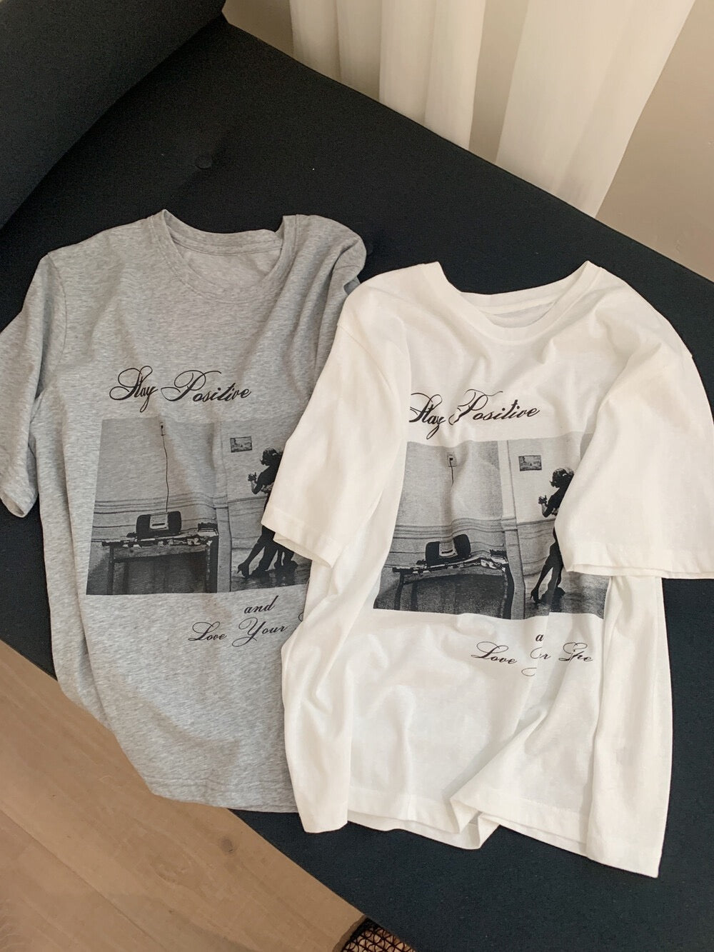 Vintage Photo Graphic T-Shirt – “Stay Positive” Aesthetic Casual Oversized Tee - Seldom Seen Styles