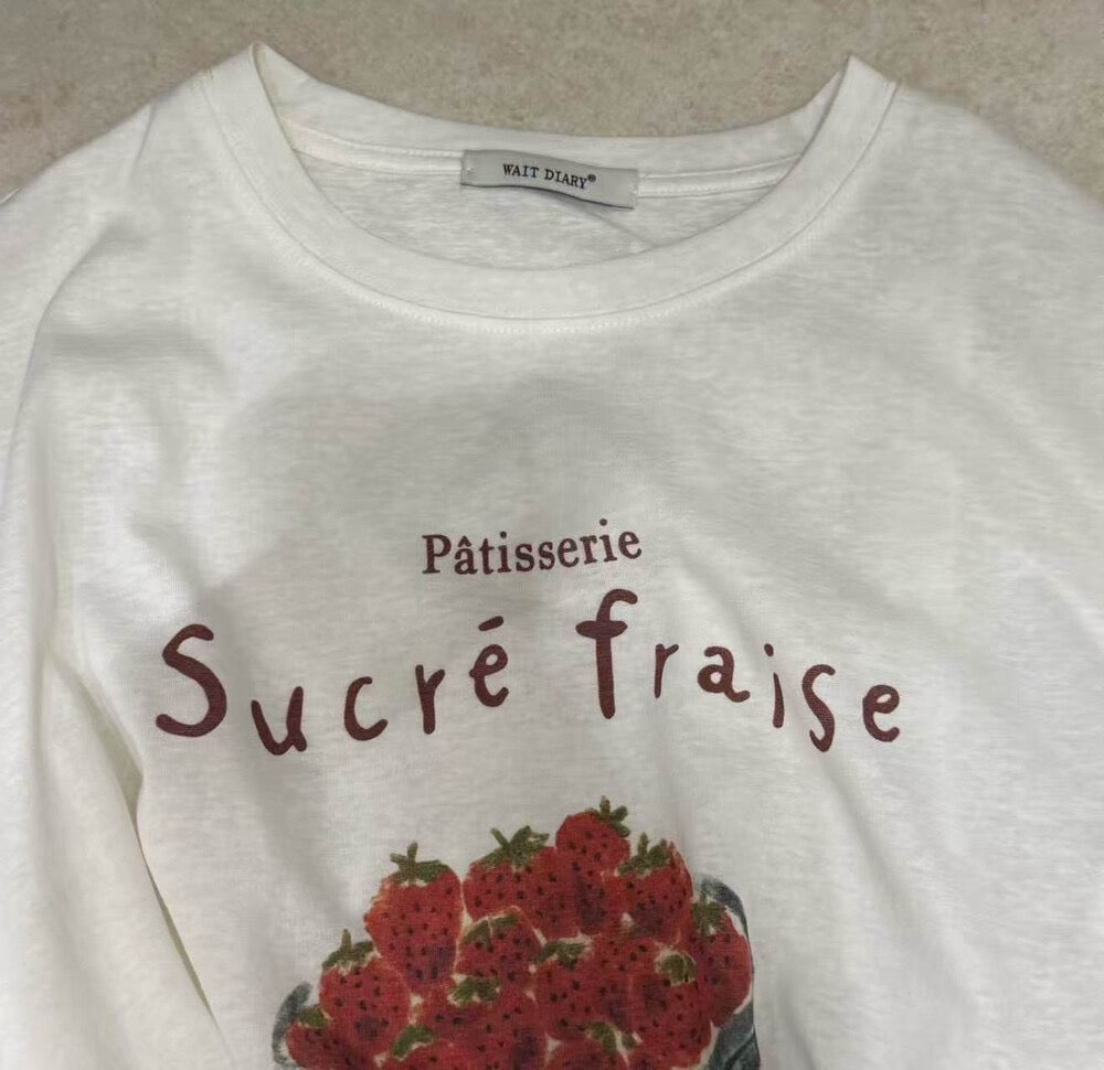 French Strawberry Graphic T-Shirt – Cute Aesthetic Summer Oversized Tee for Women - Seldom Seen Styles