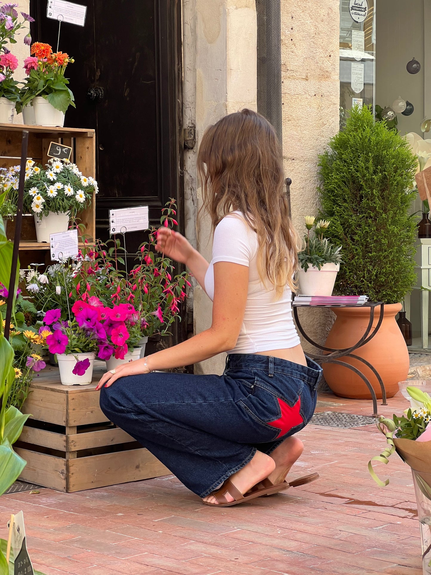 Star jeans with red stars - dark denim