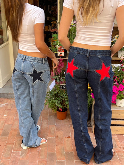 Star jeans with red stars - dark denim
