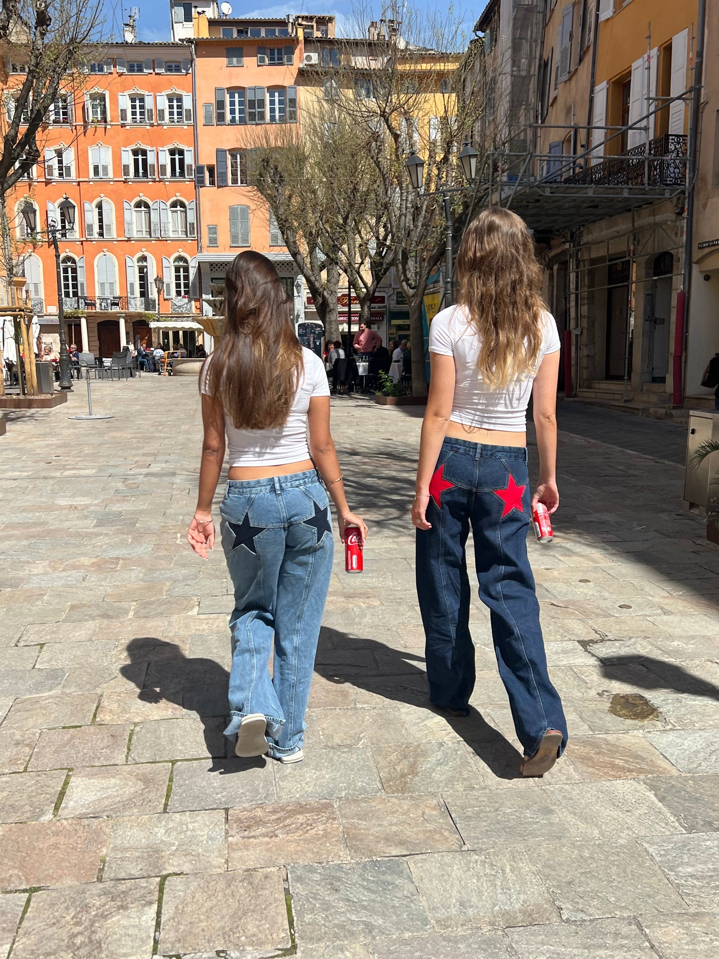 Star jeans with red stars - dark denim