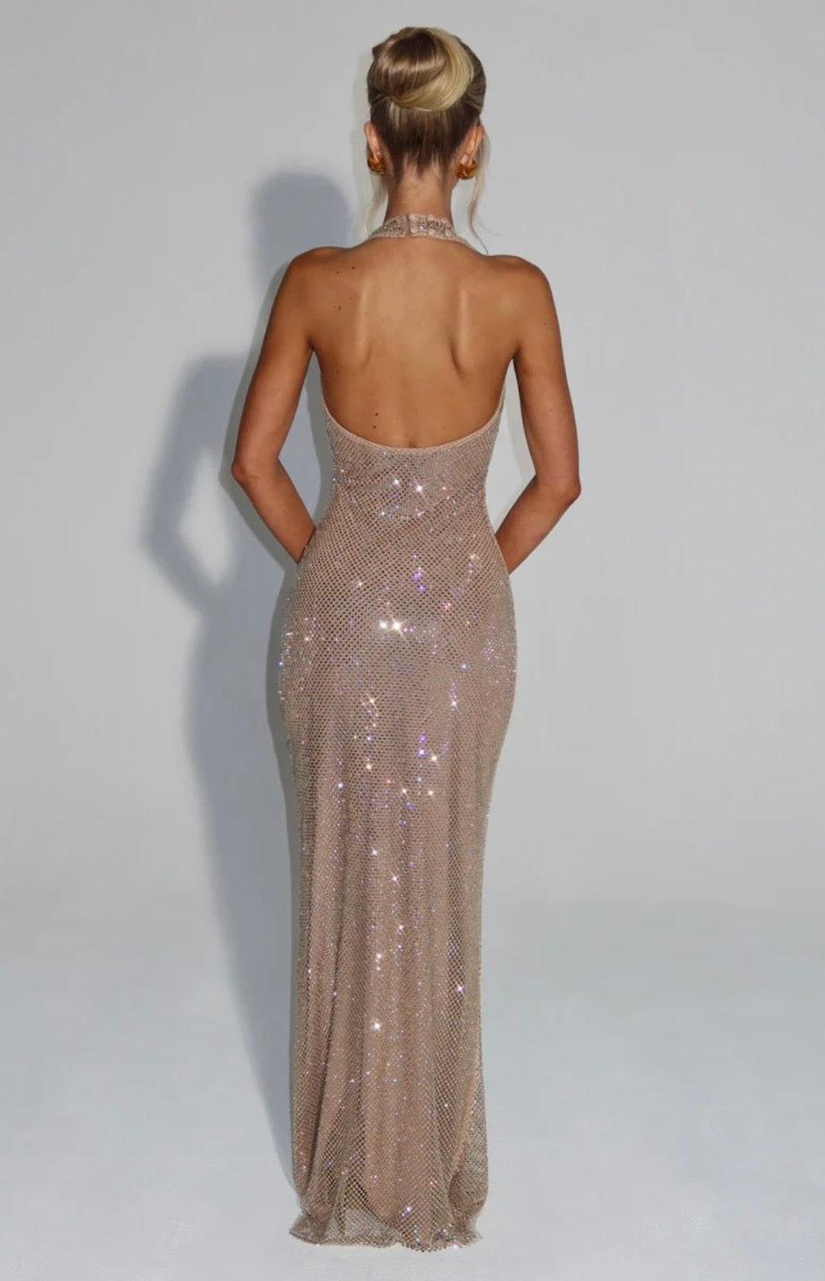 Alara Crystal Mesh Maxi Gown — Halter Neck Open Back | S-XL - Seldom Seen Styles