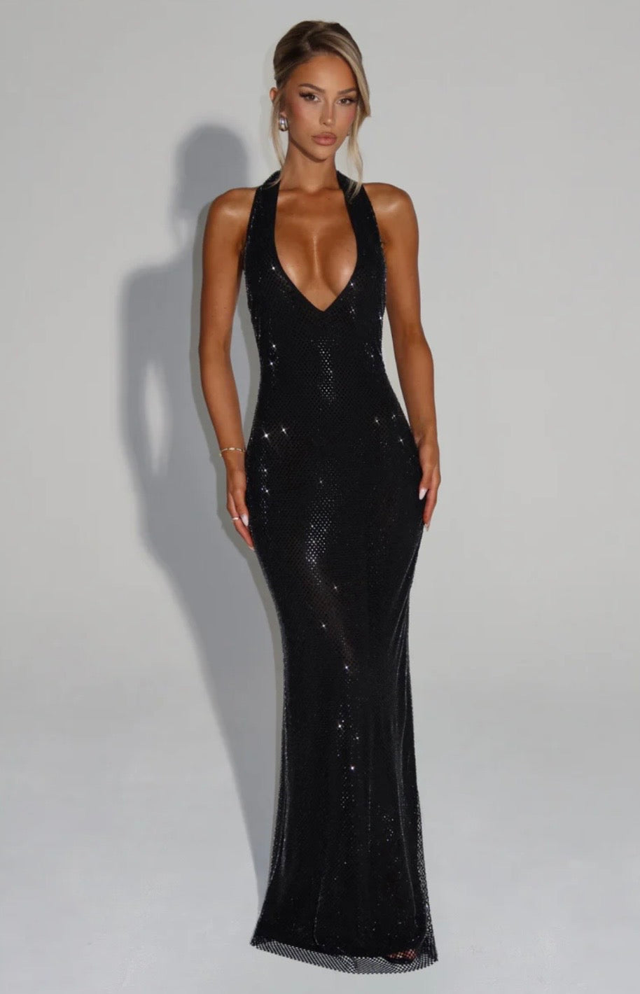 Alara Crystal Mesh Maxi Gown — Halter Neck Open Back | S-XL - Seldom Seen Styles