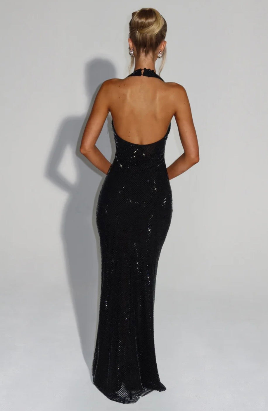 Alara Crystal Mesh Maxi Gown — Halter Neck Open Back | S-XL - Seldom Seen Styles