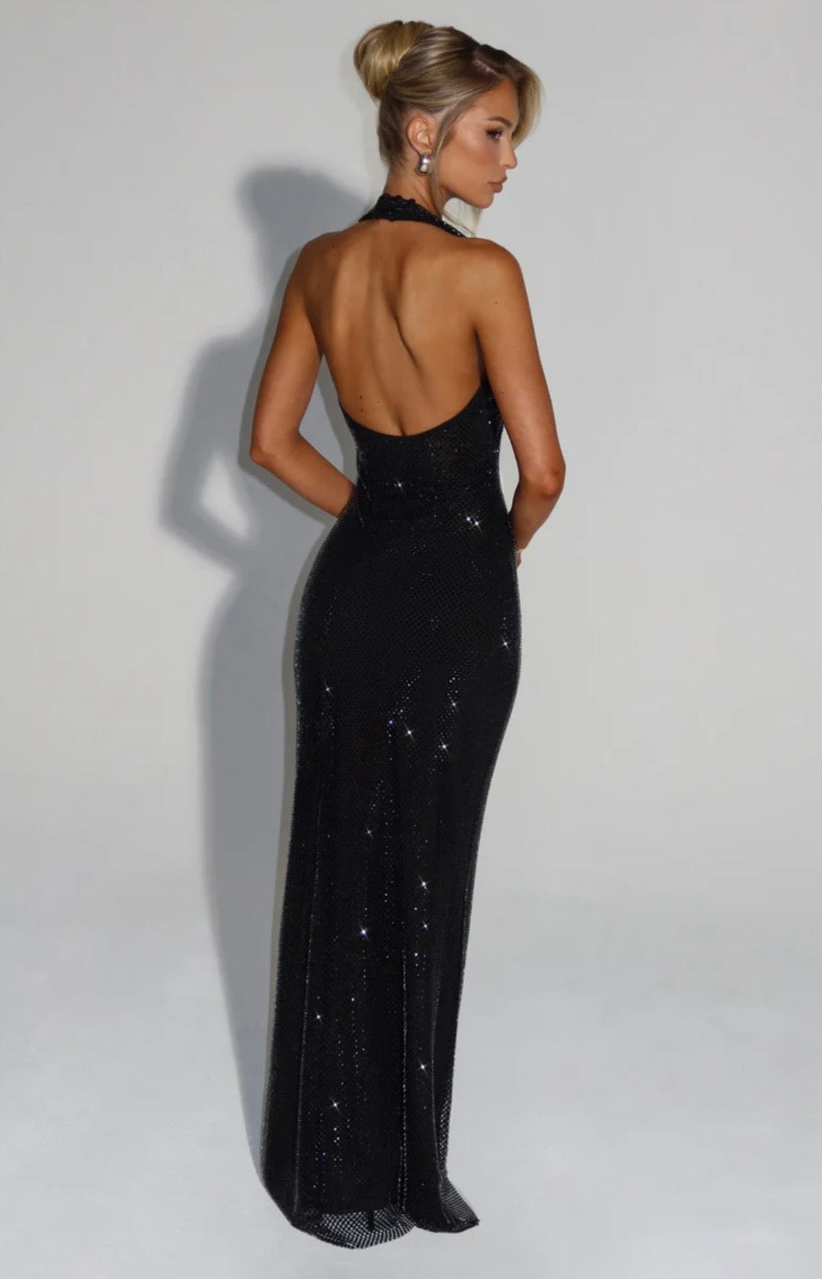 Alara Crystal Mesh Maxi Gown — Halter Neck Open Back | S-XL - Seldom Seen Styles