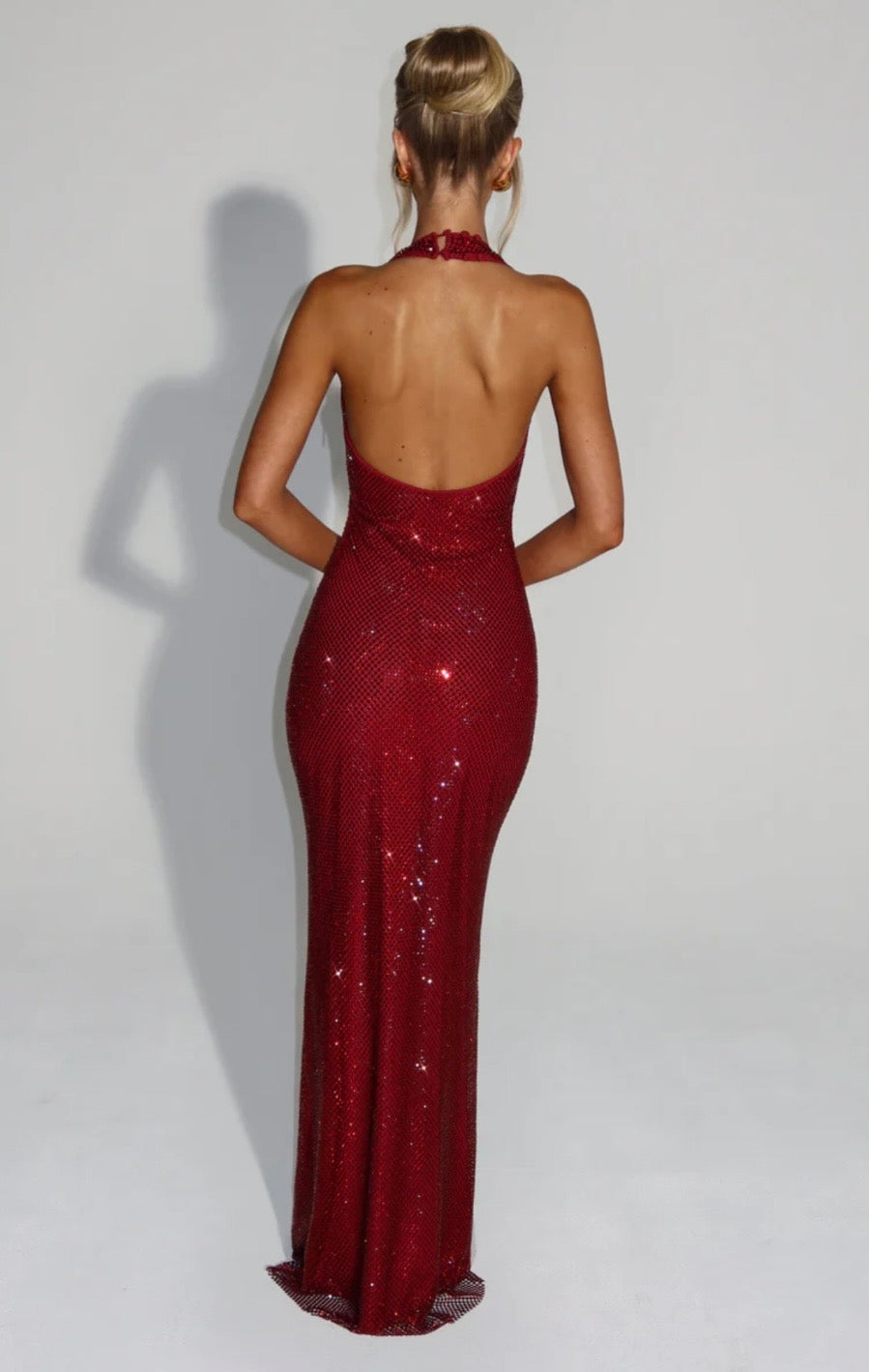 Alara Crystal Mesh Maxi Gown — Halter Neck Open Back | S-XL - Seldom Seen Styles