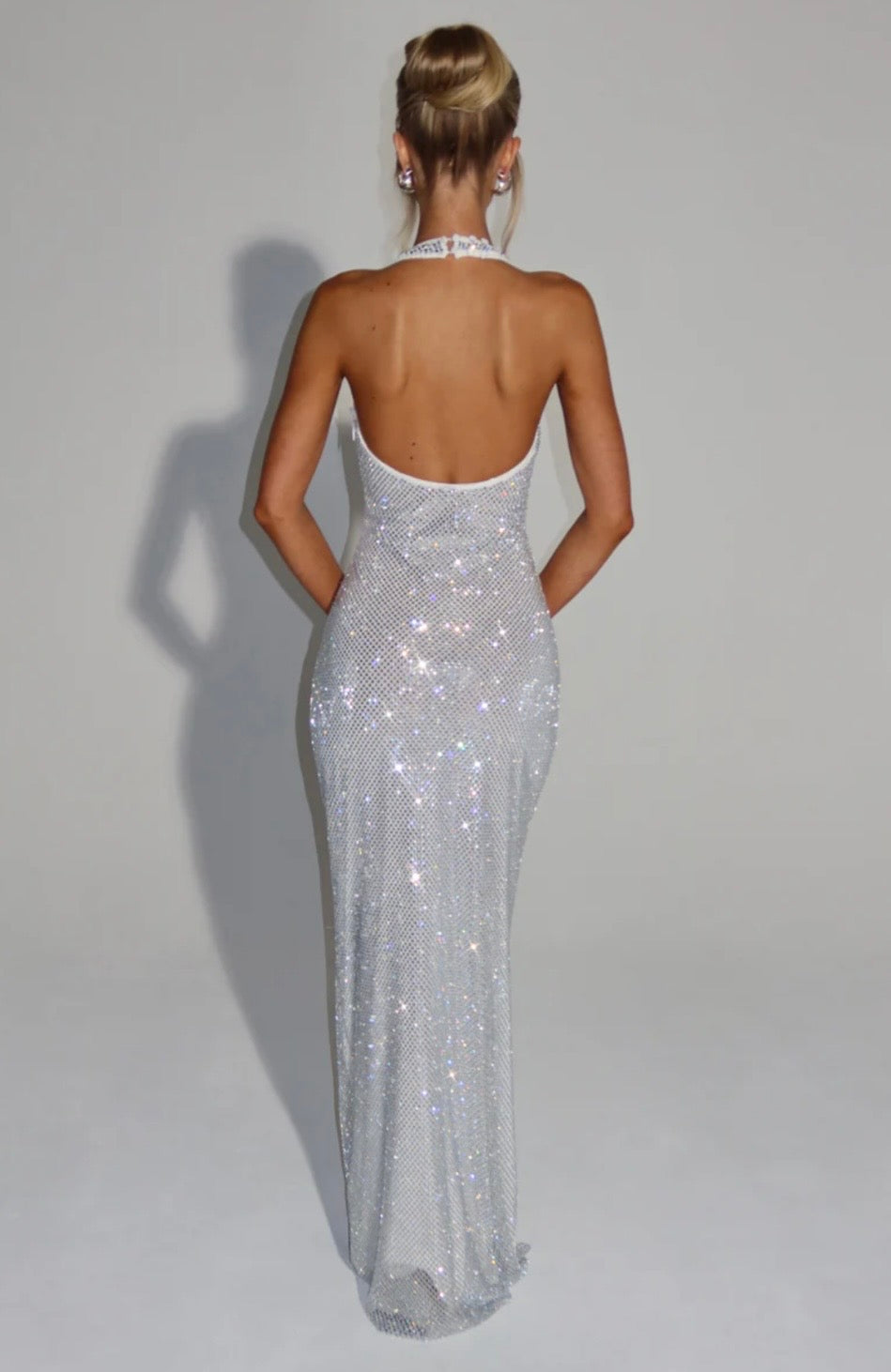 Alara Crystal Mesh Maxi Gown — Halter Neck Open Back | S-XL - Seldom Seen Styles