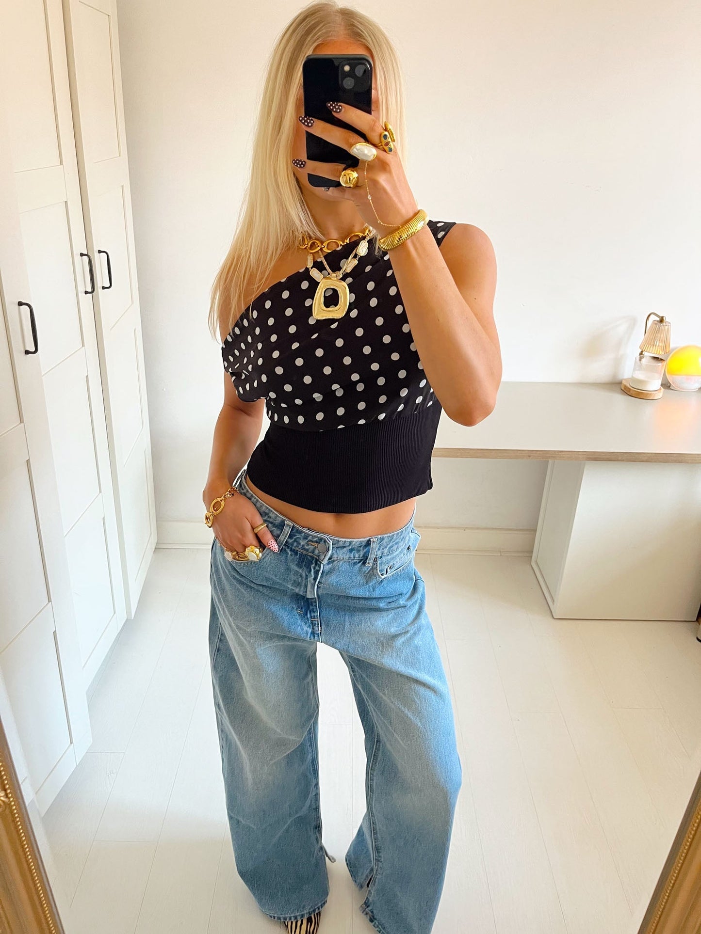 Kimmie polka dotted top - Black/white - Seldom Seen Styles