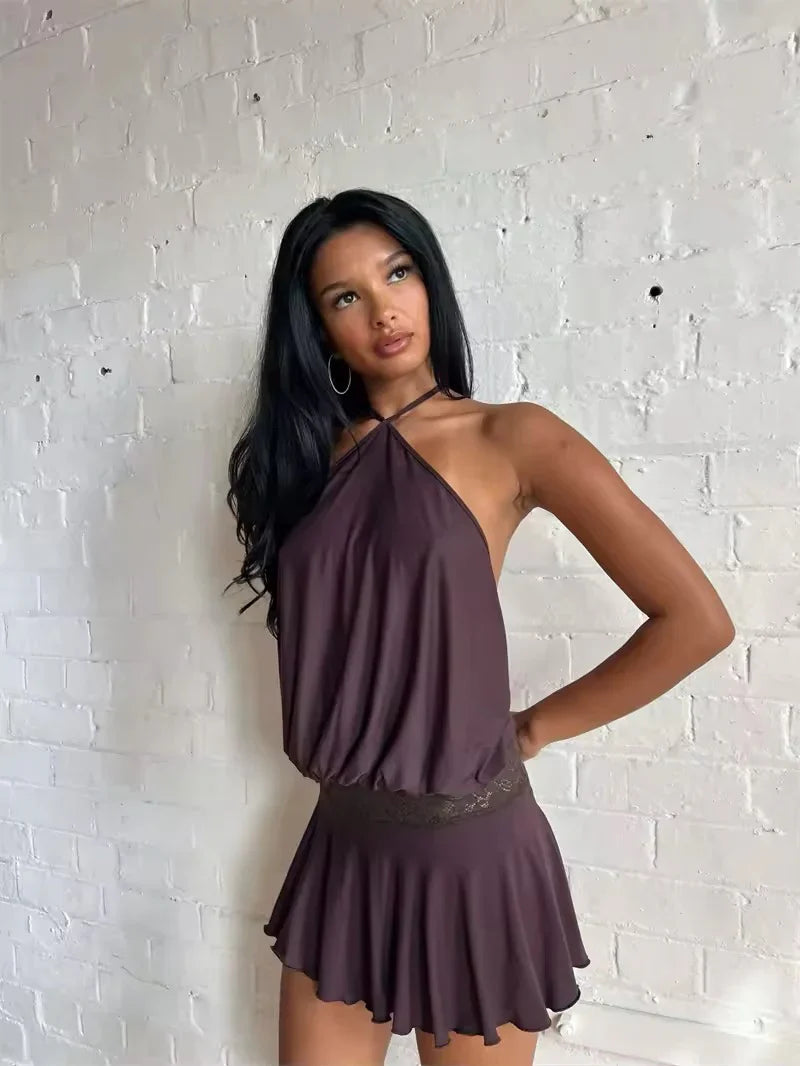 Women's Halter Backless Mini Dress Flowy Sleeveless Summer Beach Vacation Dress - Seldom Seen Styles