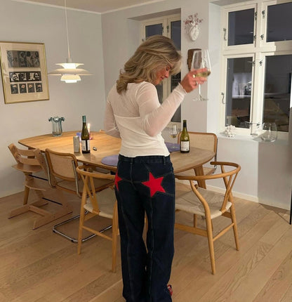 Star jeans with red stars - dark denim