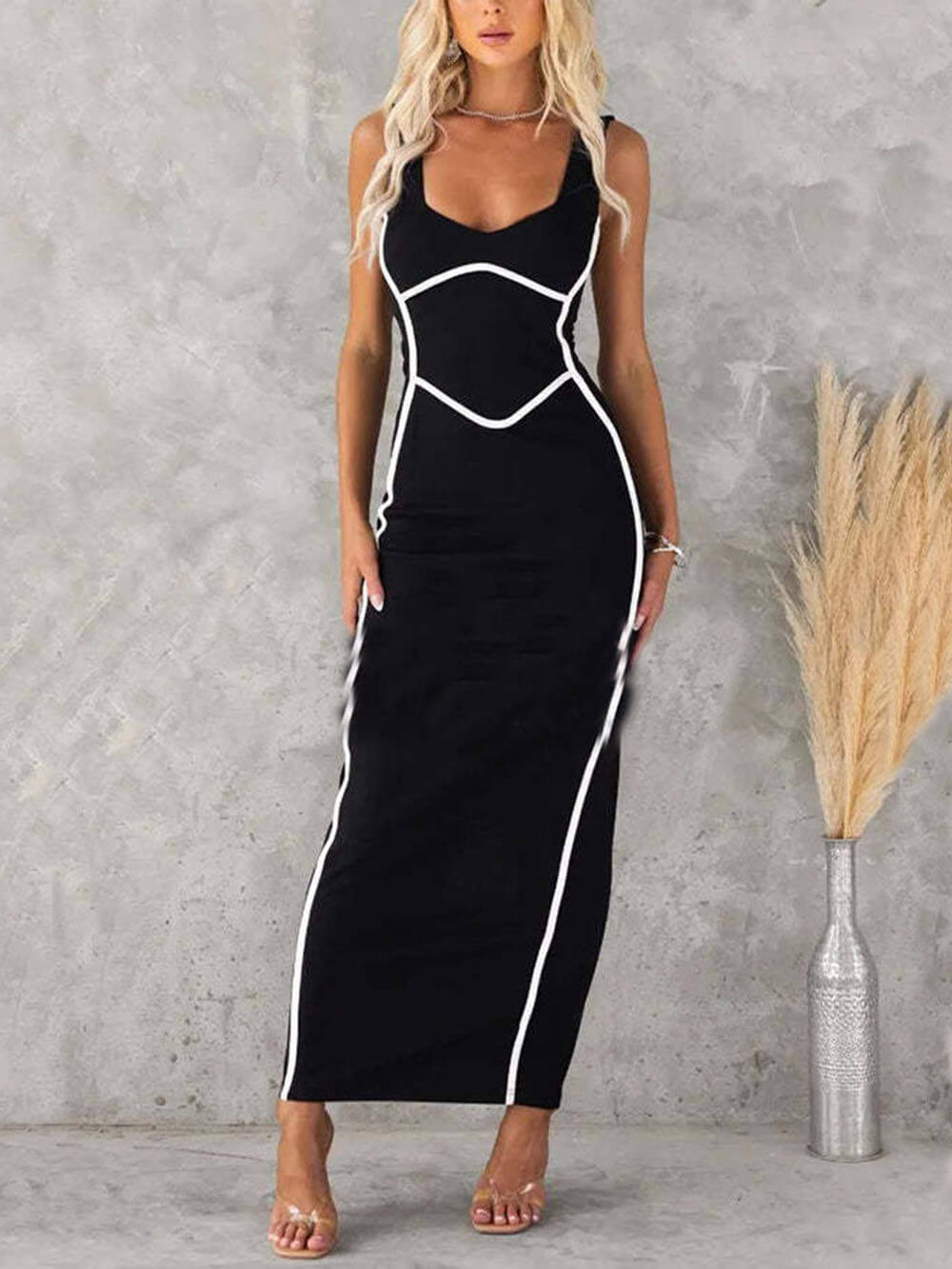 In The Heads Turn Line Trim Bodycon Stretch Maxi Dress - Seldom Seen Styles