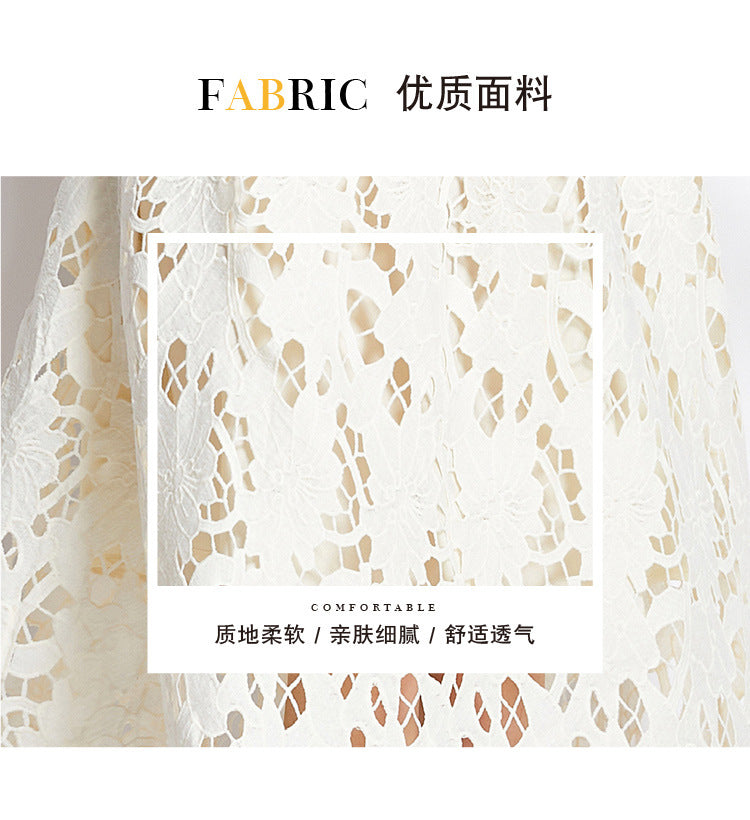 Jaca Lace Midi Dress Short Sleeve Round Neck Mid-Length Dress a Letter Embroidered Lace Dress - Seldom Seen Styles