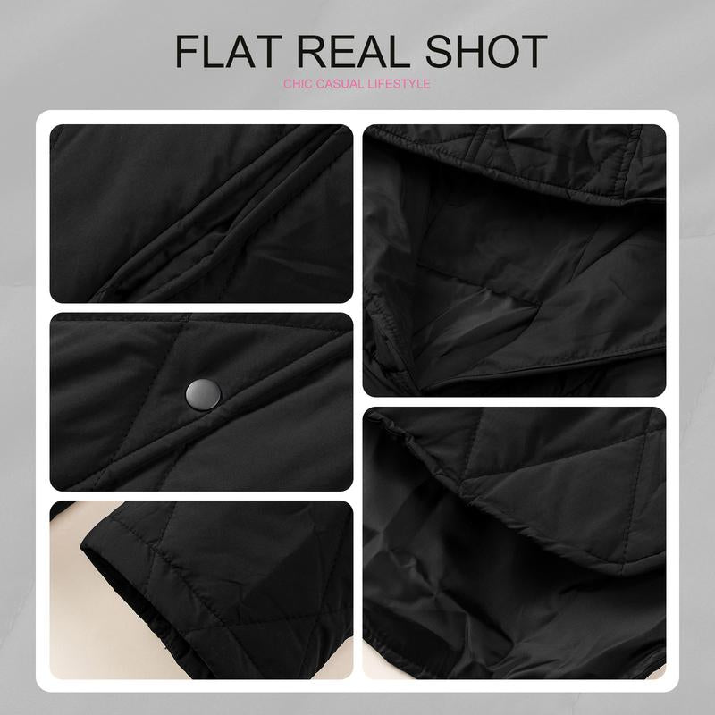 Jacket for Women Casual Fall Hooded Puffer Long Sleeve Button Oversized Lightweight Basic Winter Black Outerwear Comfort Coat Tops 2025 Womenswear Outfits - Seldom Seen Styles