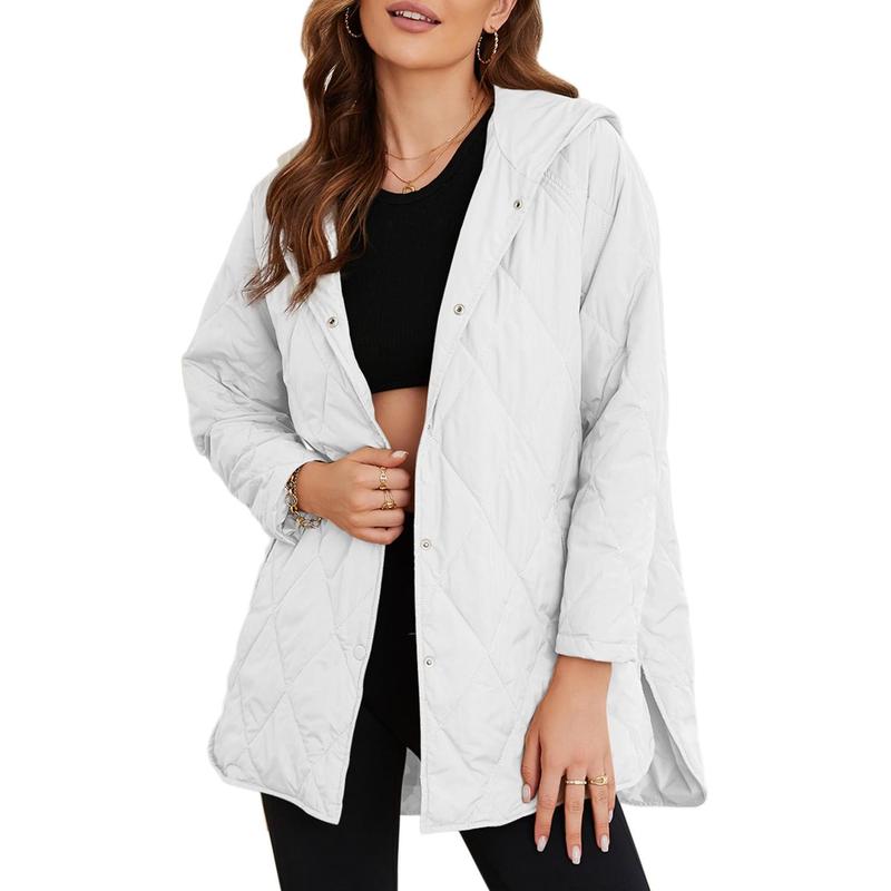 Jacket for Women Casual Fall Hooded Puffer Long Sleeve Button Oversized Lightweight Basic Winter Black Outerwear Comfort Coat Tops 2025 Womenswear Outfits - Seldom Seen Styles