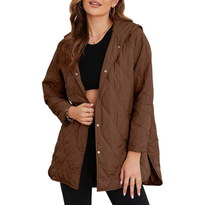Veste Femme Décontractée Automne Capuche Doudoune Manches Longues Boutonnée Surdimensionnée Légère Basique Hiver Noir Manteau Confort Vêtements Dessus Tenues Femme 2025