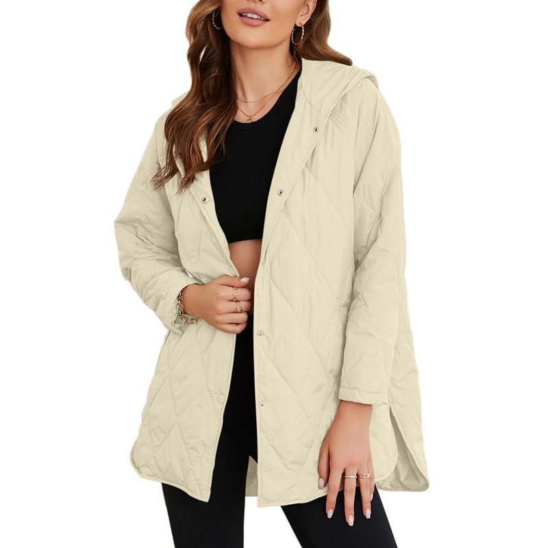 Jacket for Women Casual Fall Hooded Puffer Long Sleeve Button Oversized Lightweight Basic Winter Black Outerwear Comfort Coat Tops 2025 Womenswear Outfits - Seldom Seen Styles
