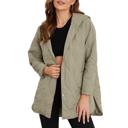 Veste Femme Décontractée Automne Capuche Doudoune Manches Longues Boutonnée Surdimensionnée Légère Basique Hiver Noir Manteau Confort Vêtements Dessus Tenues Femme 2025