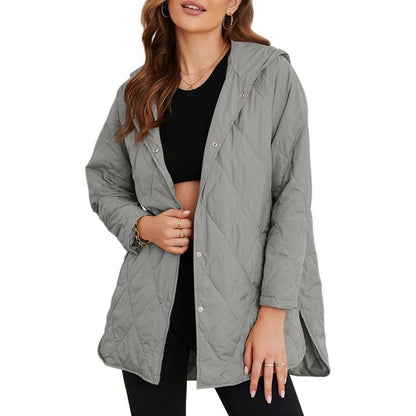 Veste Femme Décontractée Automne Capuche Doudoune Manches Longues Boutonnée Surdimensionnée Légère Basique Hiver Noir Manteau Confort Vêtements Dessus Tenues Femme 2025