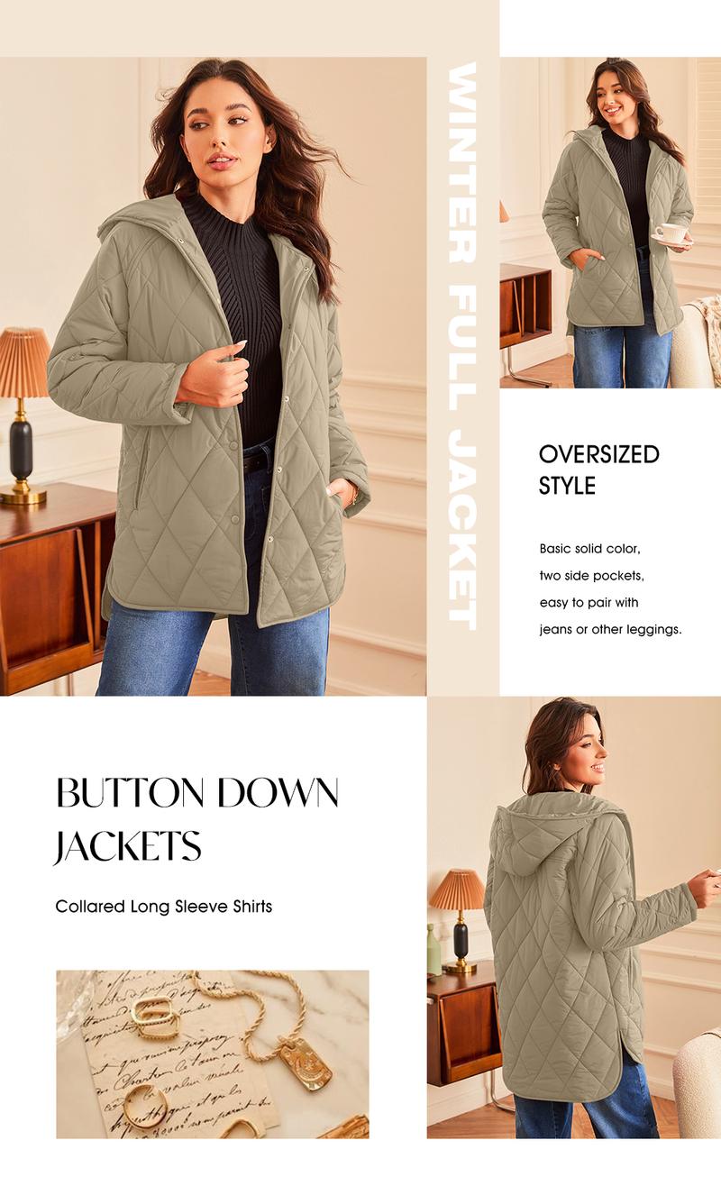 Jacket for Women Casual Fall Hooded Puffer Long Sleeve Button Oversized Lightweight Basic Winter Black Outerwear Comfort Coat Tops 2025 Womenswear Outfits - Seldom Seen Styles