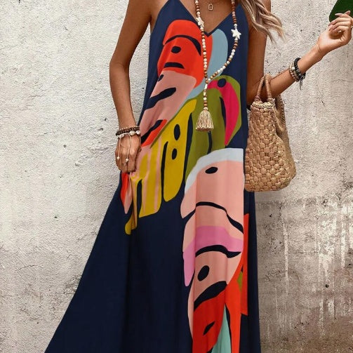 Jane™ | Women’s Vibrant Leaf Print Maxi Dress - Seldom Seen Styles