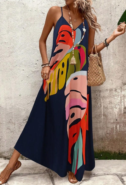 Jane™ | Women’s Vibrant Leaf Print Maxi Dress - Seldom Seen Styles