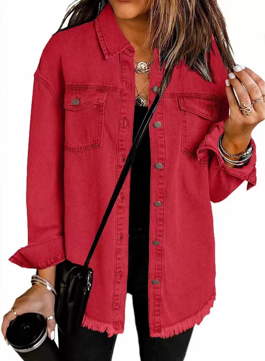 Jean Jackets for Women Ripped Fringe Denim Jean Jacket Casual Long Sleeve Pockets Jackets Coat Fabric Fashion Womenswear Soft – Back to School Outfit Idea - Seldom Seen Styles