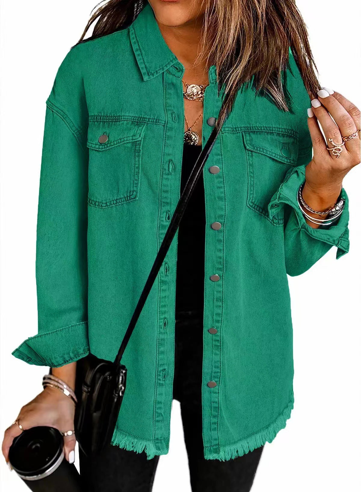 Jean Jackets for Women Ripped Fringe Denim Jean Jacket Casual Long Sleeve Pockets Jackets Coat Fabric Fashion Womenswear Soft – Back to School Outfit Idea - Seldom Seen Styles