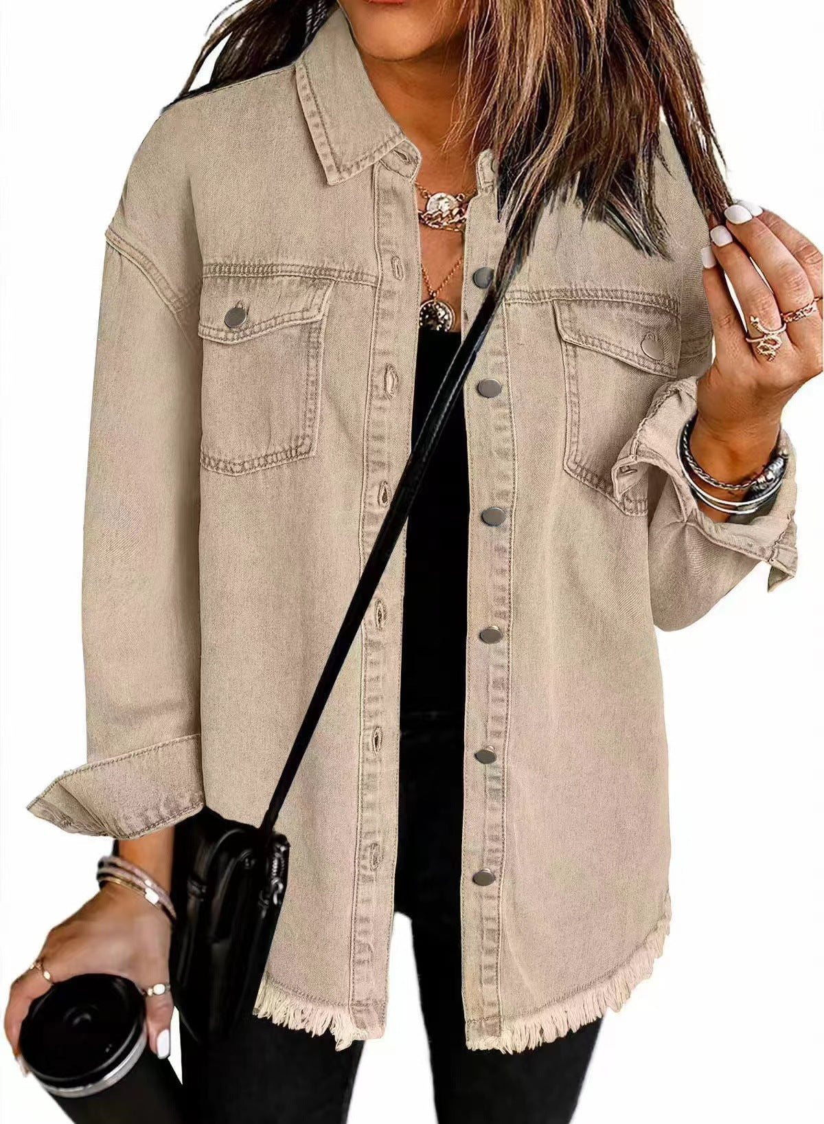 Jean Jackets for Women Ripped Fringe Denim Jean Jacket Casual Long Sleeve Pockets Jackets Coat Fabric Fashion Womenswear Soft – Back to School Outfit Idea - Seldom Seen Styles