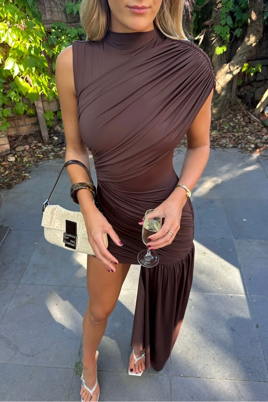 Jenna | Women's High Neck Ruched Draped Mini Dress - Seldom Seen Styles