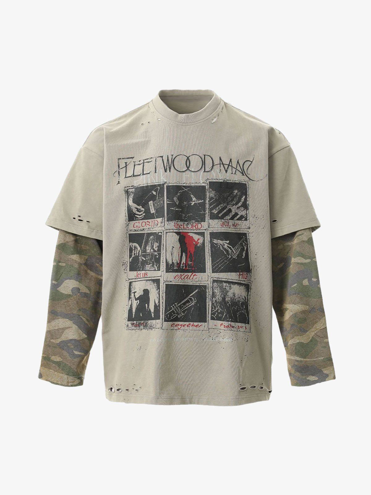 Jersey Distressed Camouflage Faux Two-Piece Graphic T-Shirt - Seldom Seen Styles