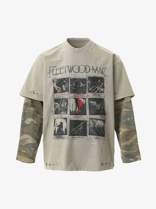 Jersey Distressed Camouflage Faux Two-Piece Graphic T-Shirt - Seldom Seen Styles