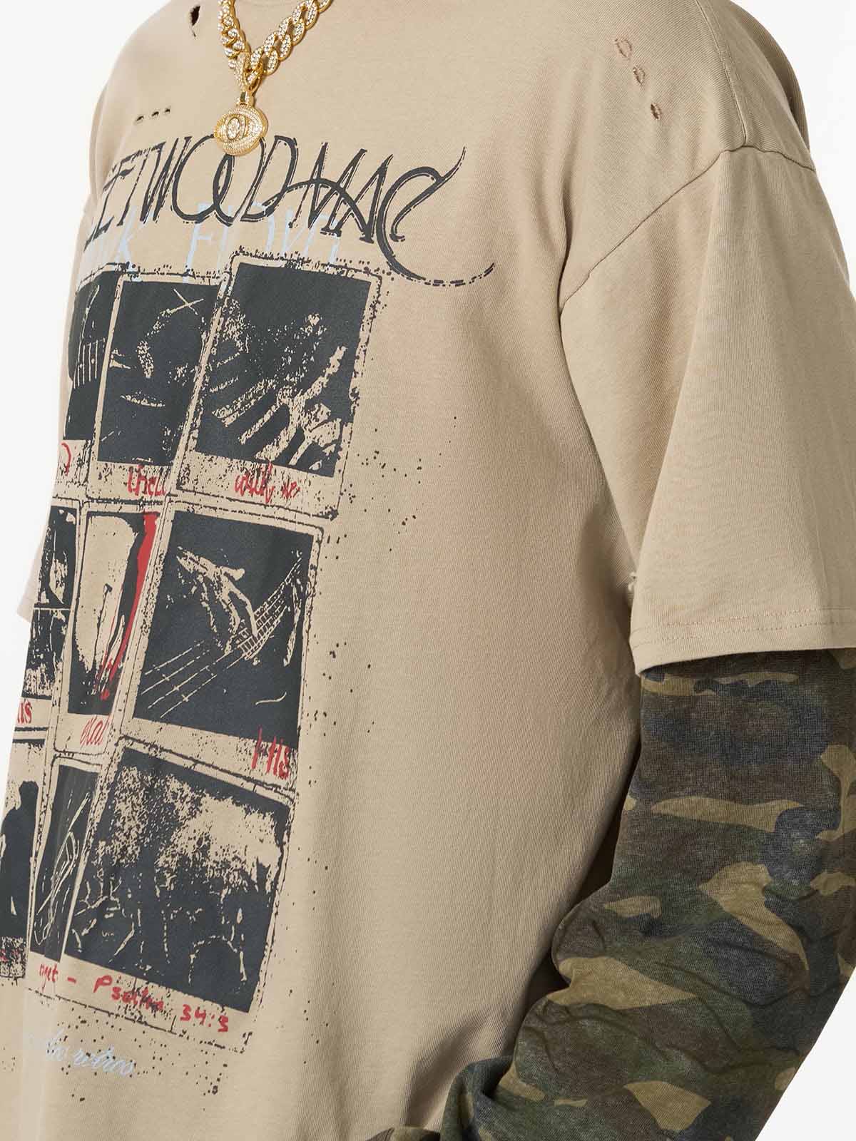 Jersey Distressed Camouflage Faux Two-Piece Graphic T-Shirt - Seldom Seen Styles