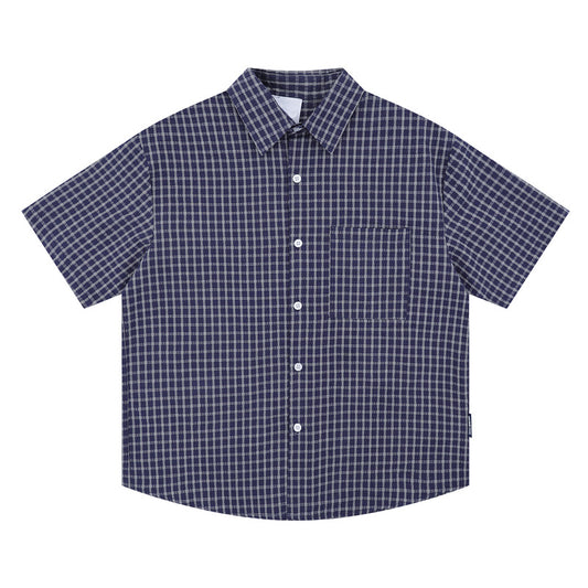 Josiah Cotton Short Sleeve Shirt - Navy Check - Seldom Seen Styles