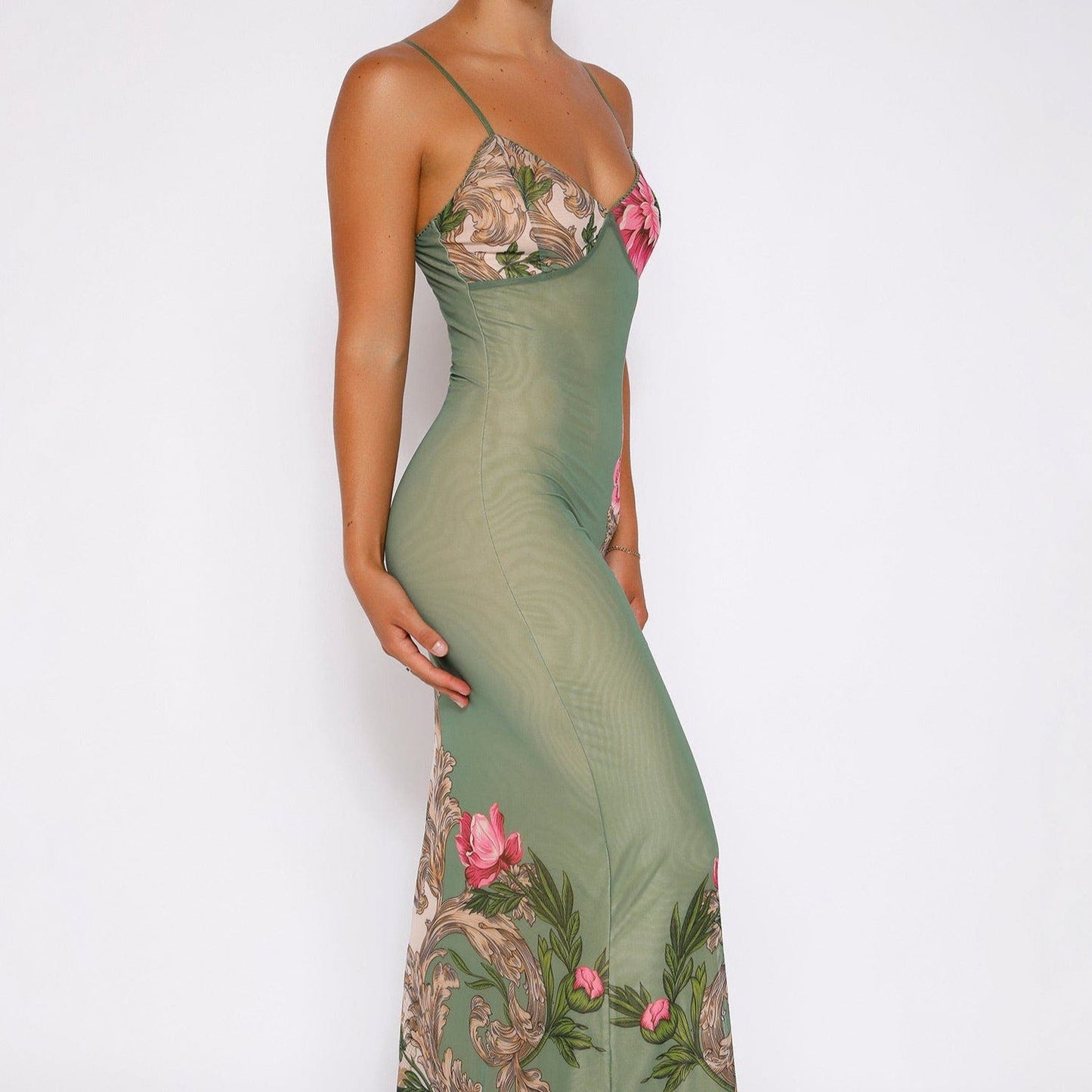 Sleeveless Floral Print V-Neck Slim Maxi Dress - Seldom Seen Styles