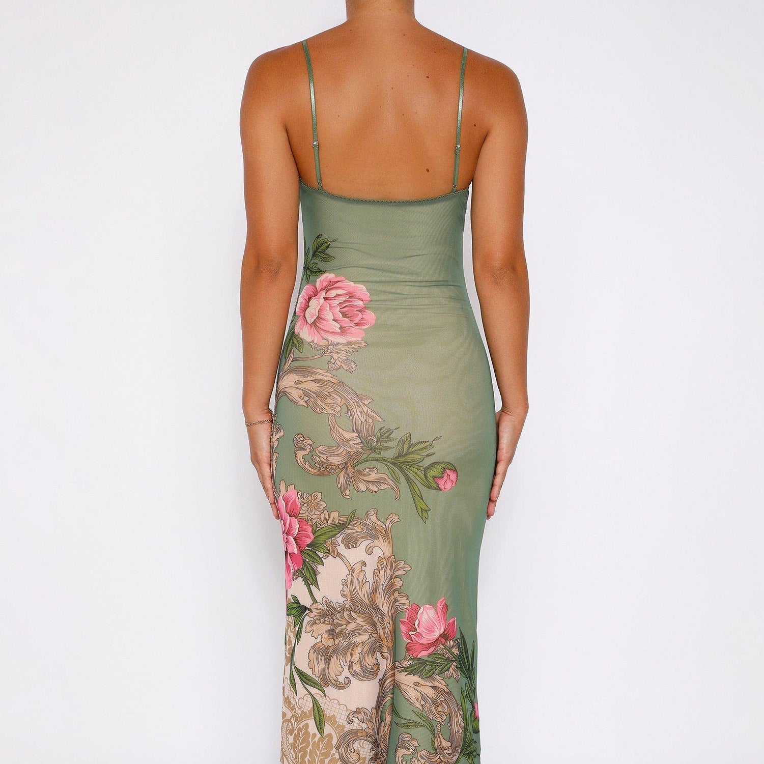 Sleeveless Floral Print V-Neck Slim Maxi Dress - Seldom Seen Styles