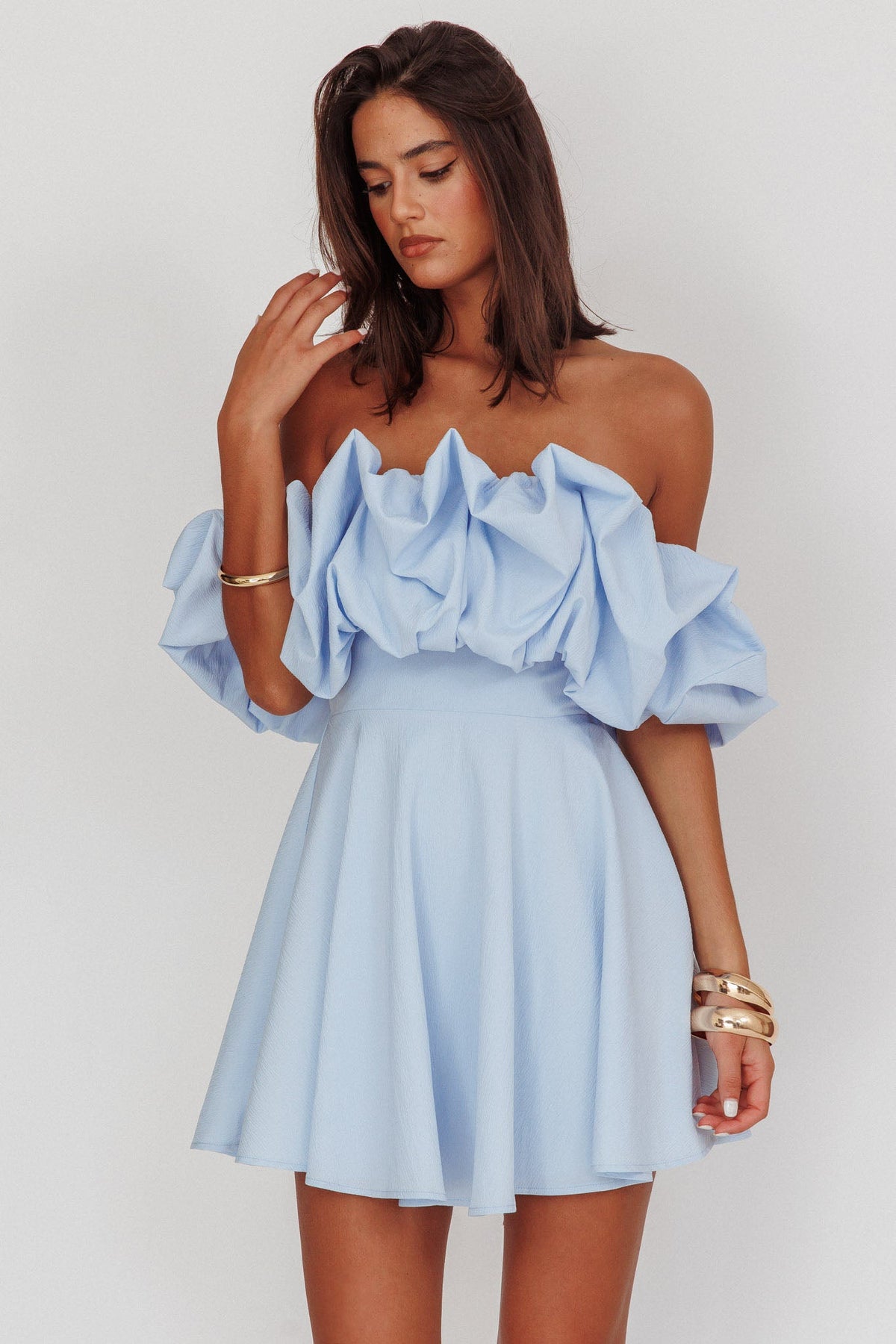 Kailynn Off-Shoulder A-Line Mini Dress Blue - Seldom Seen Styles
