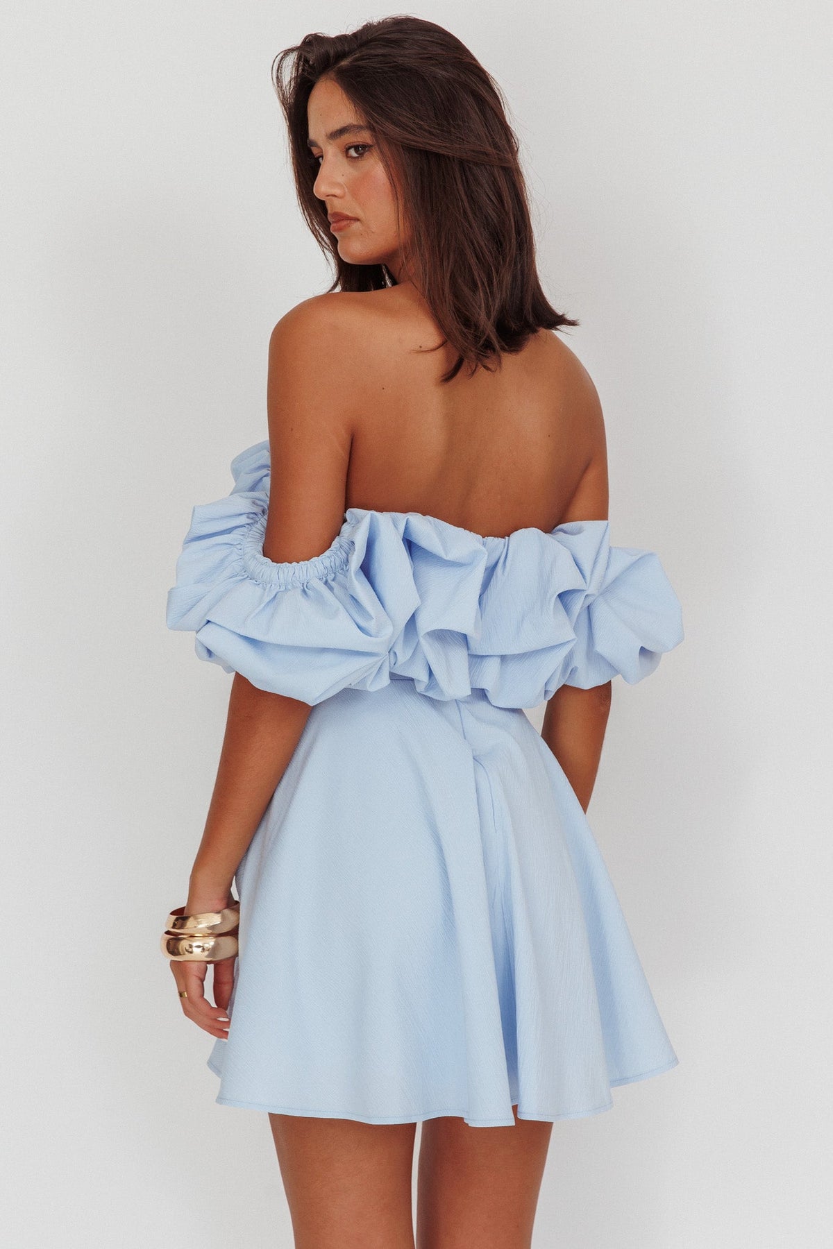 Kailynn Off-Shoulder A-Line Mini Dress Blue - Seldom Seen Styles