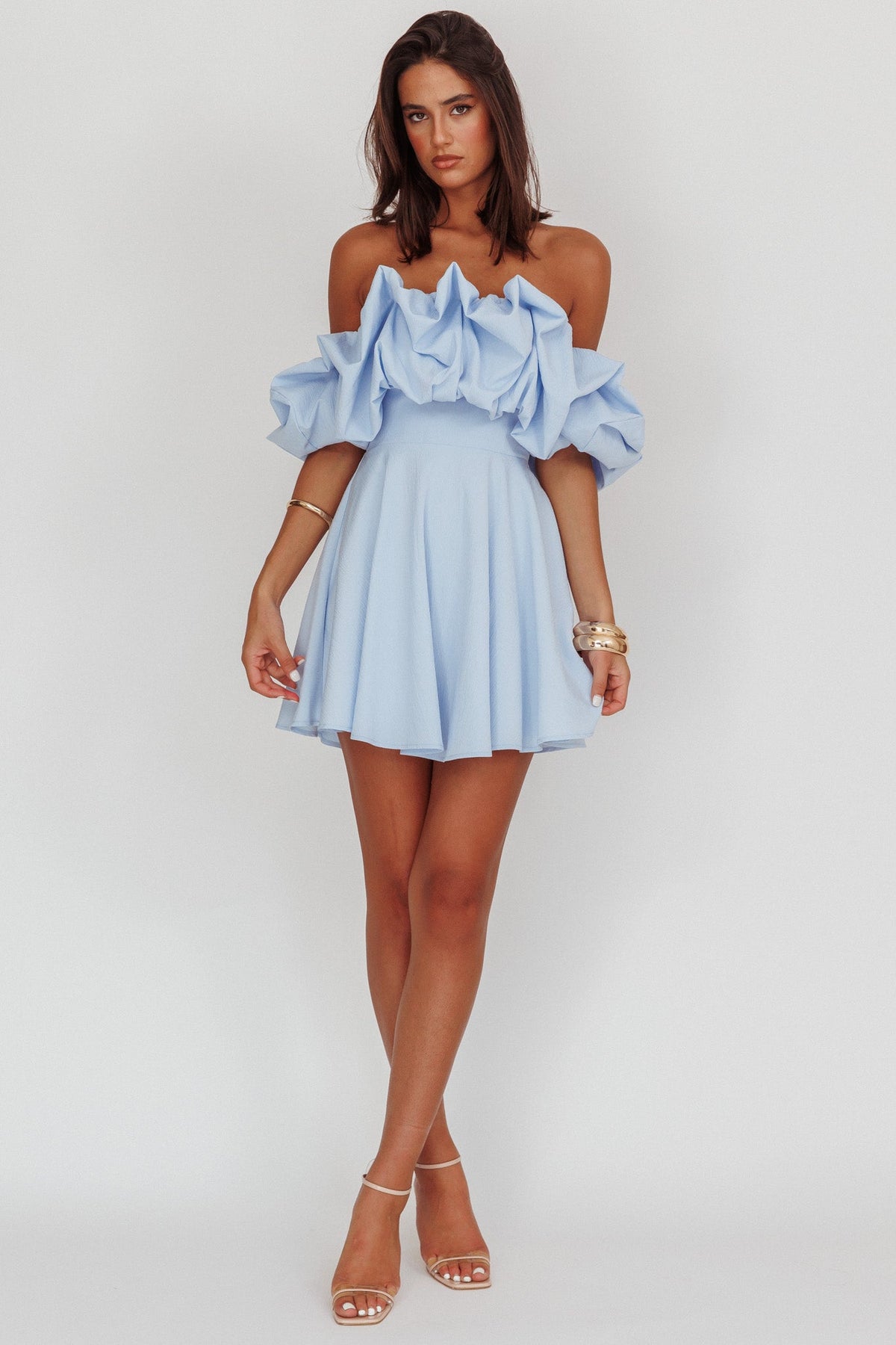 Kailynn Off-Shoulder A-Line Mini Dress Blue - Seldom Seen Styles