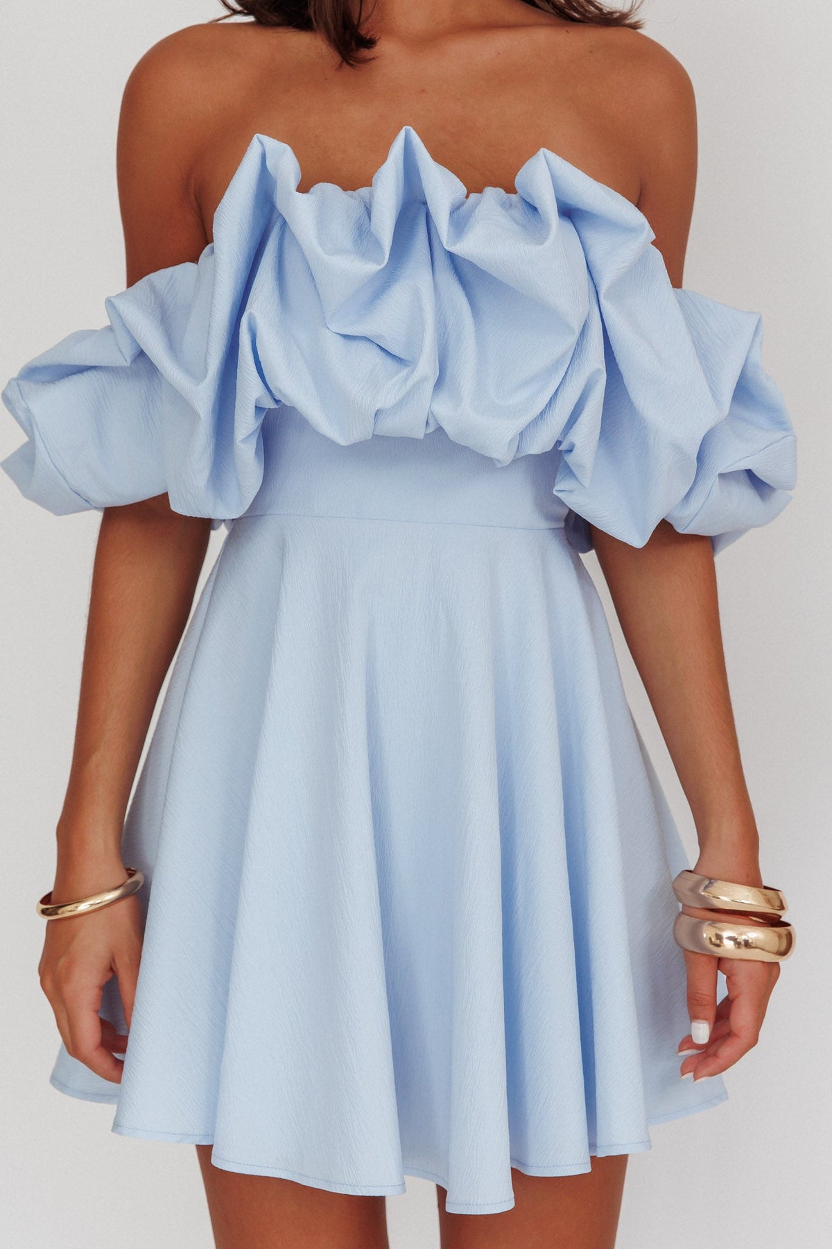 Kailynn Off-Shoulder A-Line Mini Dress Blue - Seldom Seen Styles