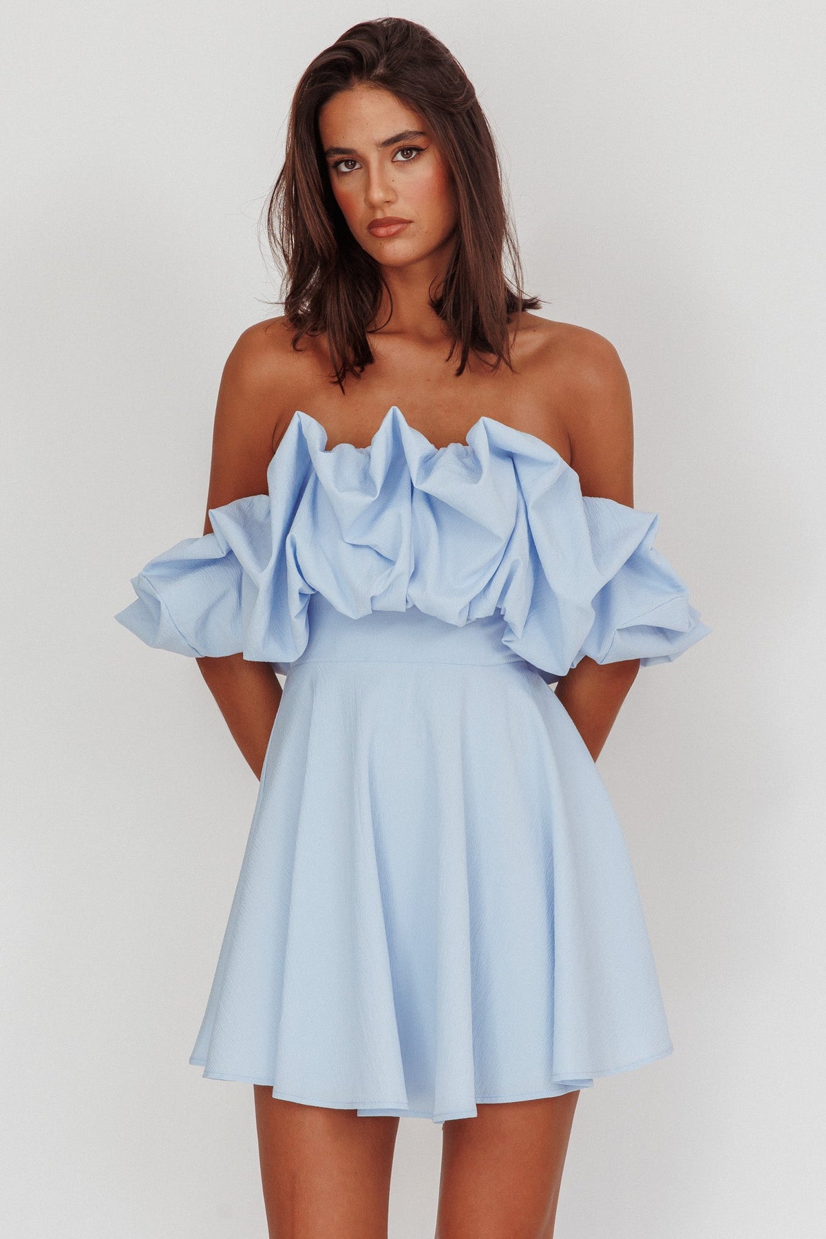 Kailynn Off-Shoulder A-Line Mini Dress Blue - Seldom Seen Styles