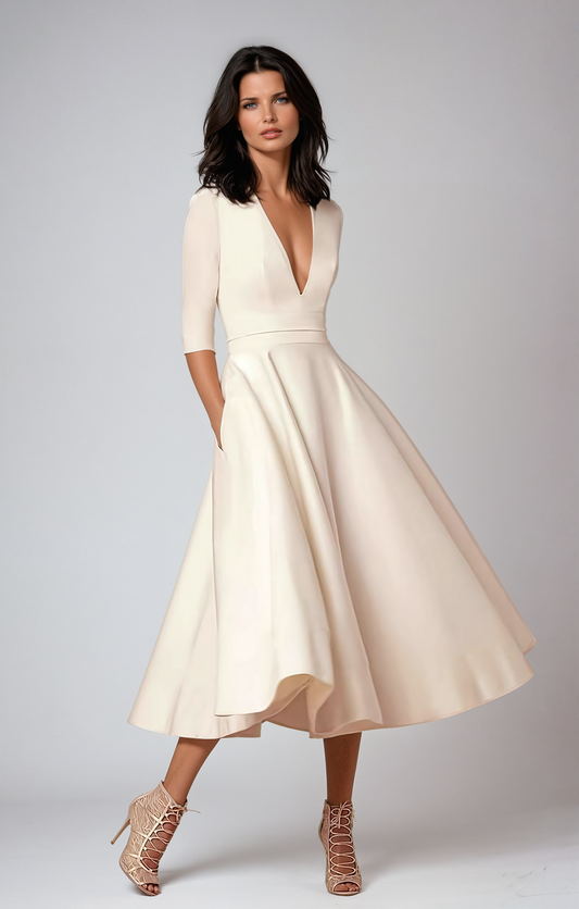 Kaniah - Women’s Flared Midi Wedding Guest Dress - Seldom Seen Styles