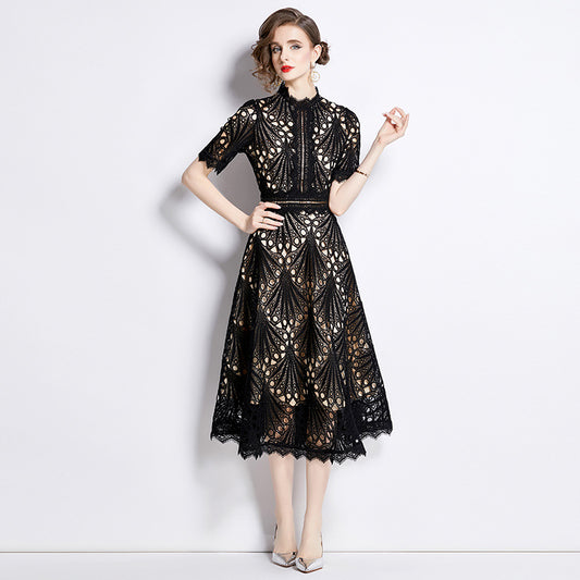 Karin Floral Embroidered Dress Waist-Cinching Flared Gown Dress - Seldom Seen Styles