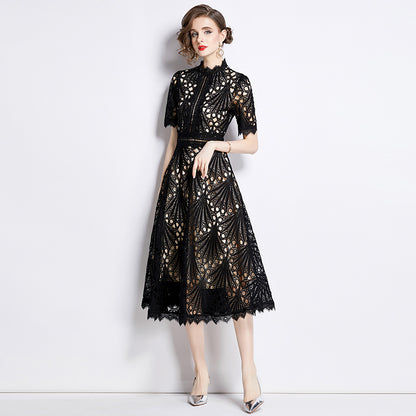 Karin Floral Embroidered Dress Waist-Cinching Flared Gown Dress